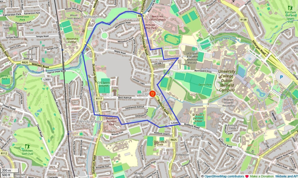 Clonskeagh area map with the Clonskeagh Residents' Association's territory defined