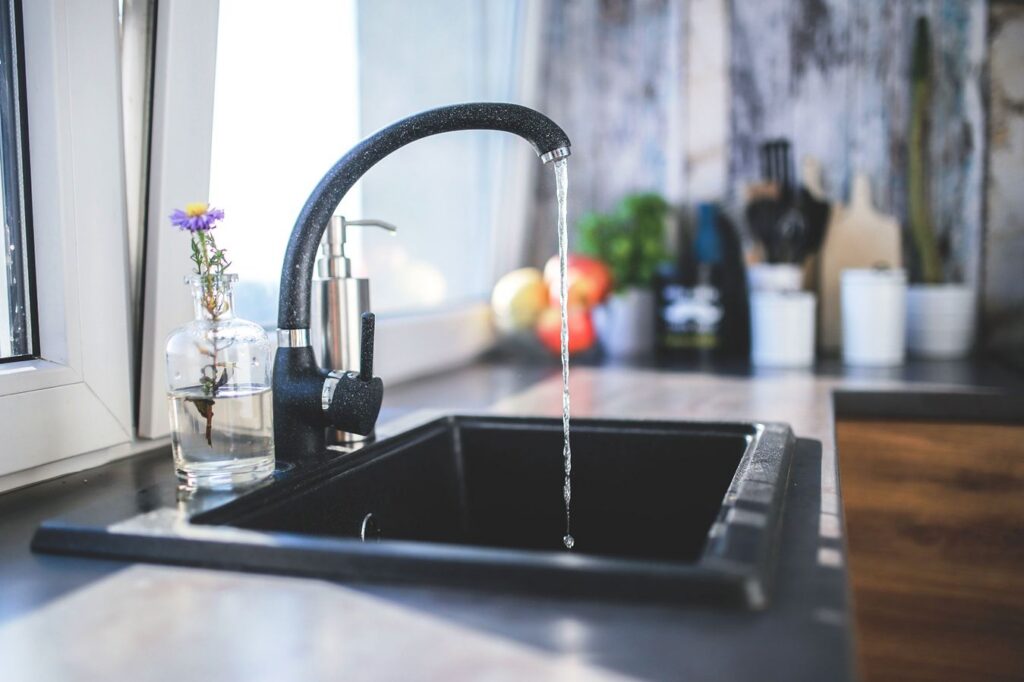 Mains water tap in kitchen